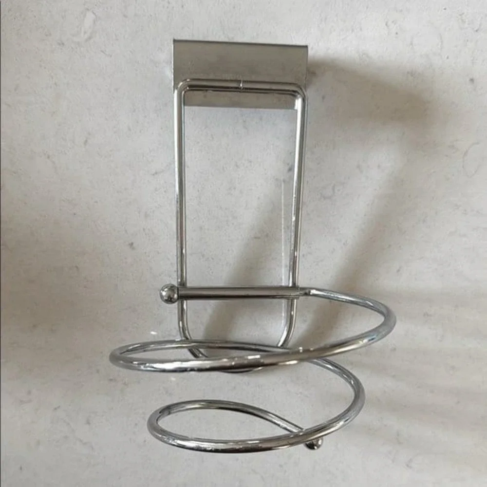 Silver Metal Wall-Mounted Hair Dryer Holder